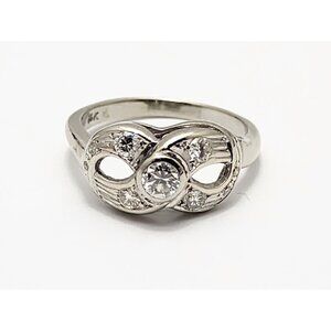 Vintage 14K Karat Solid White Gold Infinity Diamond Statement Ring - Size 7.50